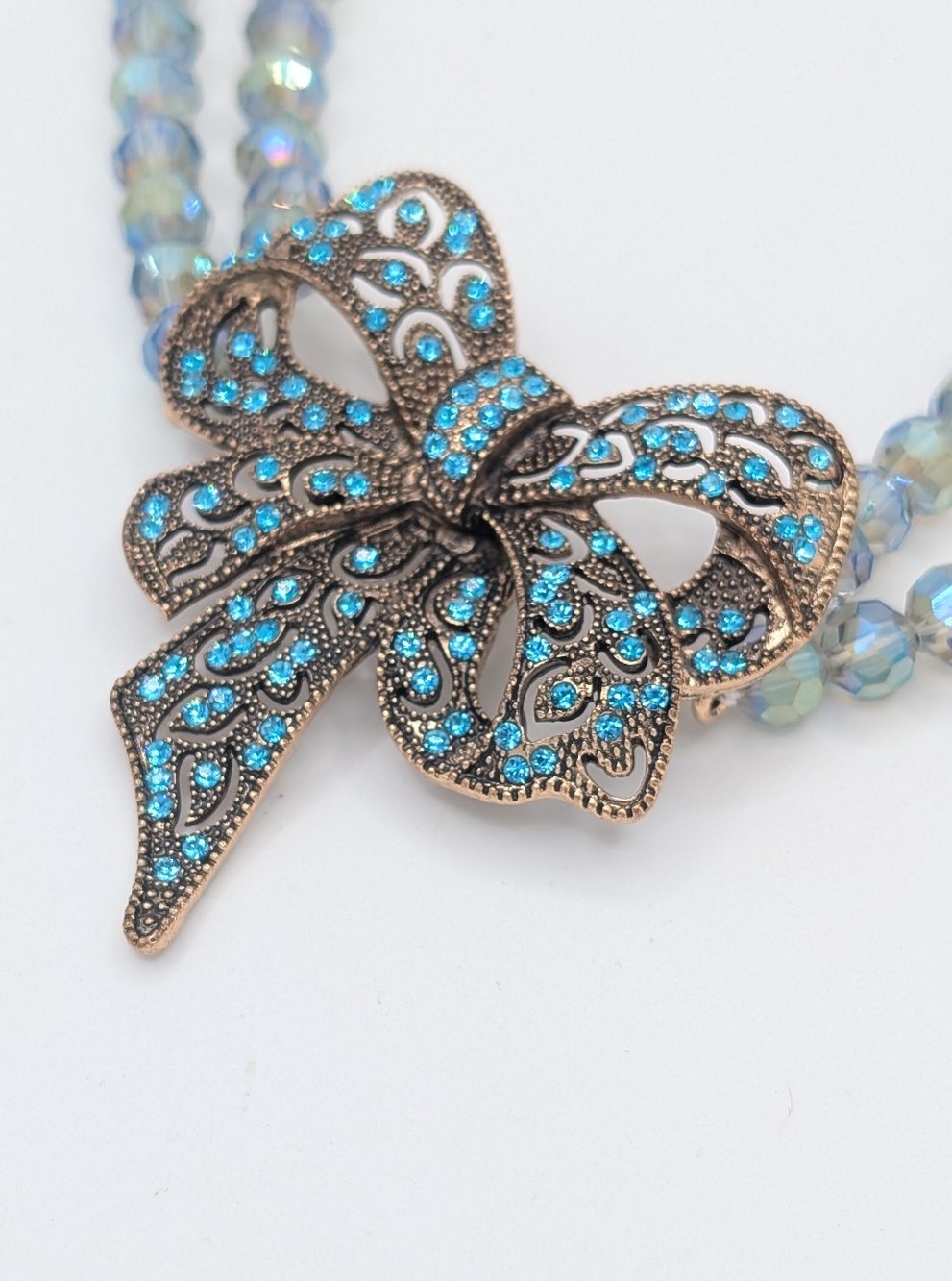 EyeCandy Los Angeles Crystal Bow Blue Statement Necklace NEW - Picture 5 of 10